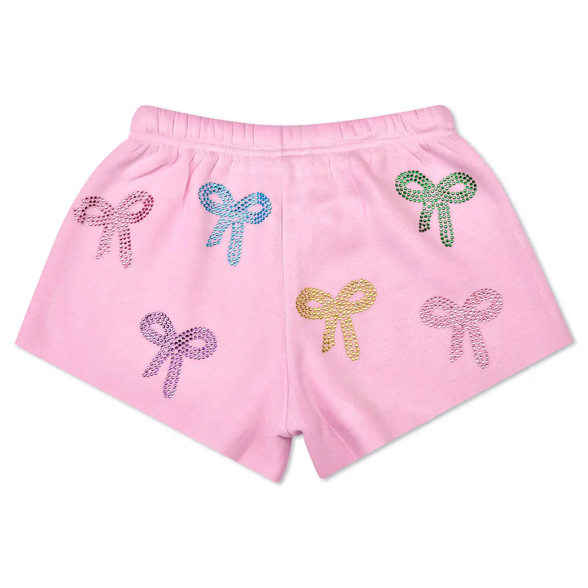 Girls lounge shorts with rhinestone bow appliqués