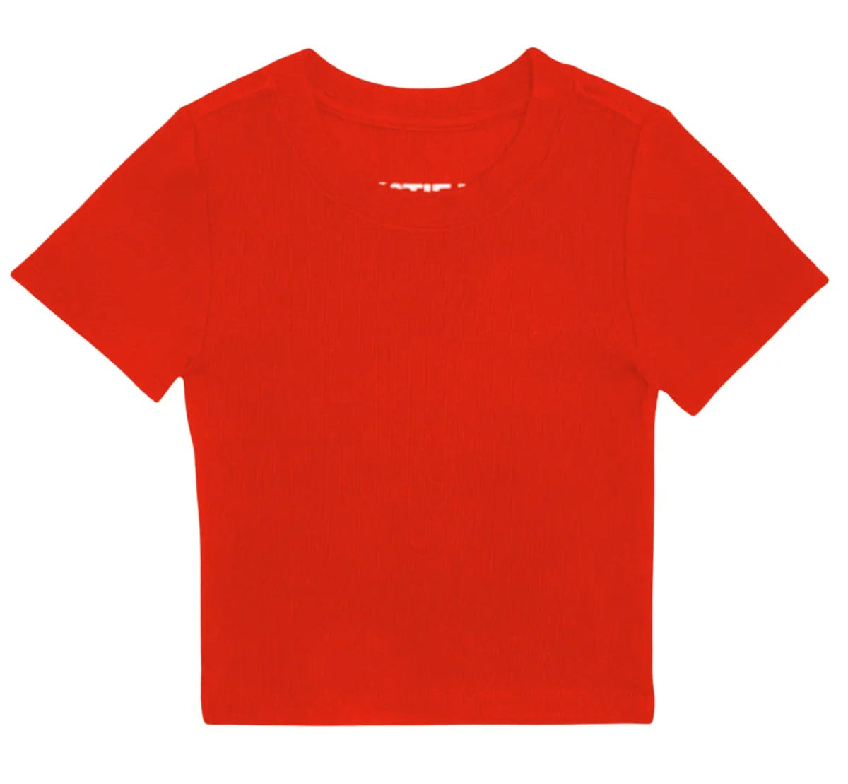 Red t-shirt with a brand logo on a white background