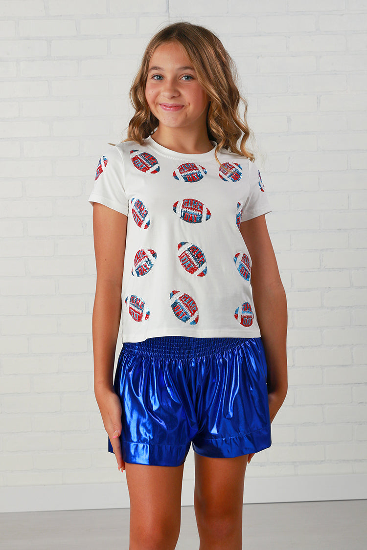 Camiseta de fútbol con lentejuelas para niños Queen Of Sparkles: azul real y rojo