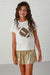 Queen Of Sparkles Kids Game Day Football Tee- White/Gold