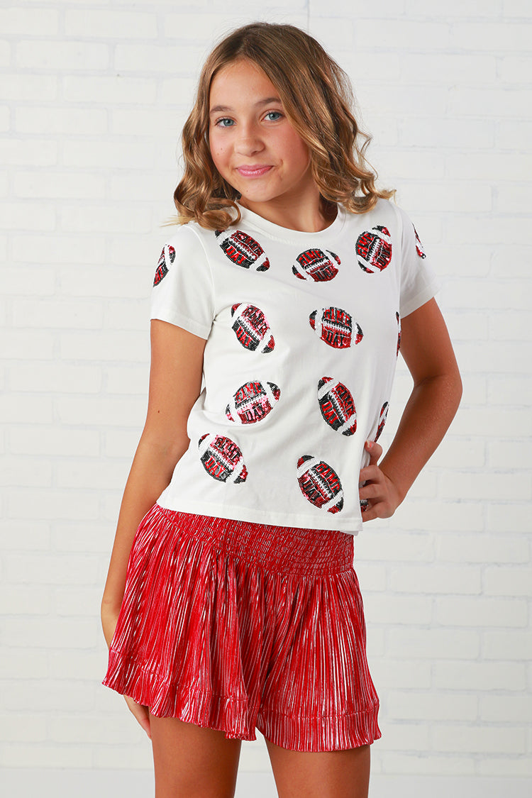 Queen Of Sparkles Kids Football Sequin Tee - Red &amp; Black