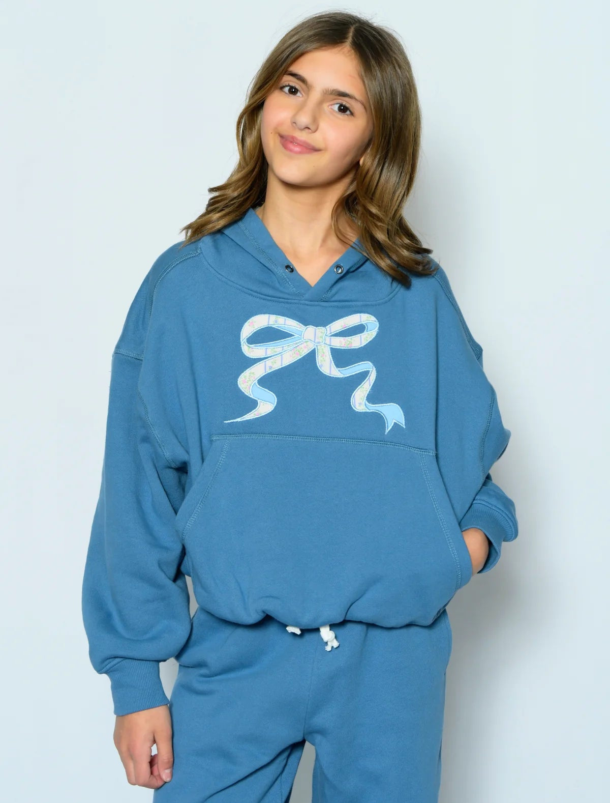 KatieJ NYC Ryan Bubble Hoodie- Denim Blue/Vintage Bunches