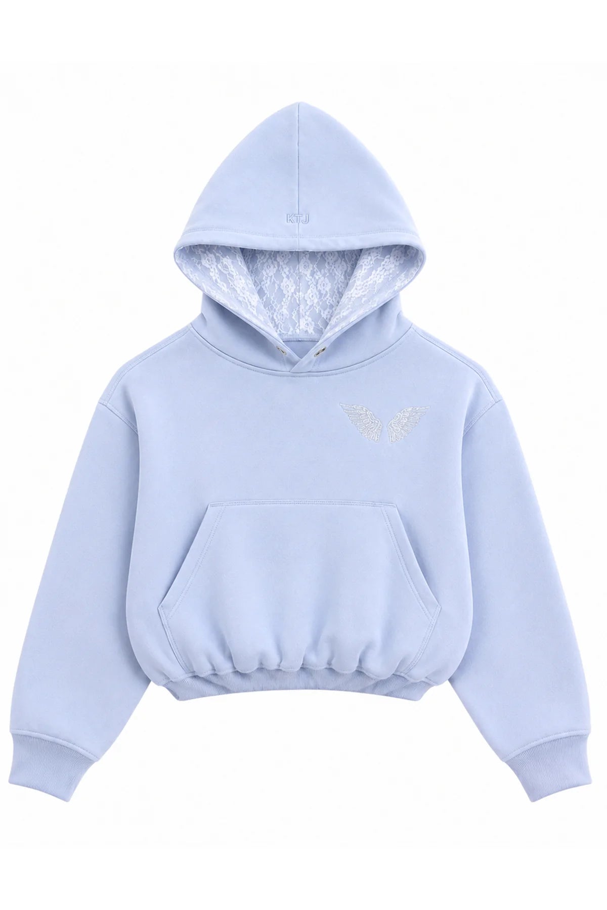 KatieJ NYC Ryan Hoodie With Angel Wings & Lace Hood – Baby Blue