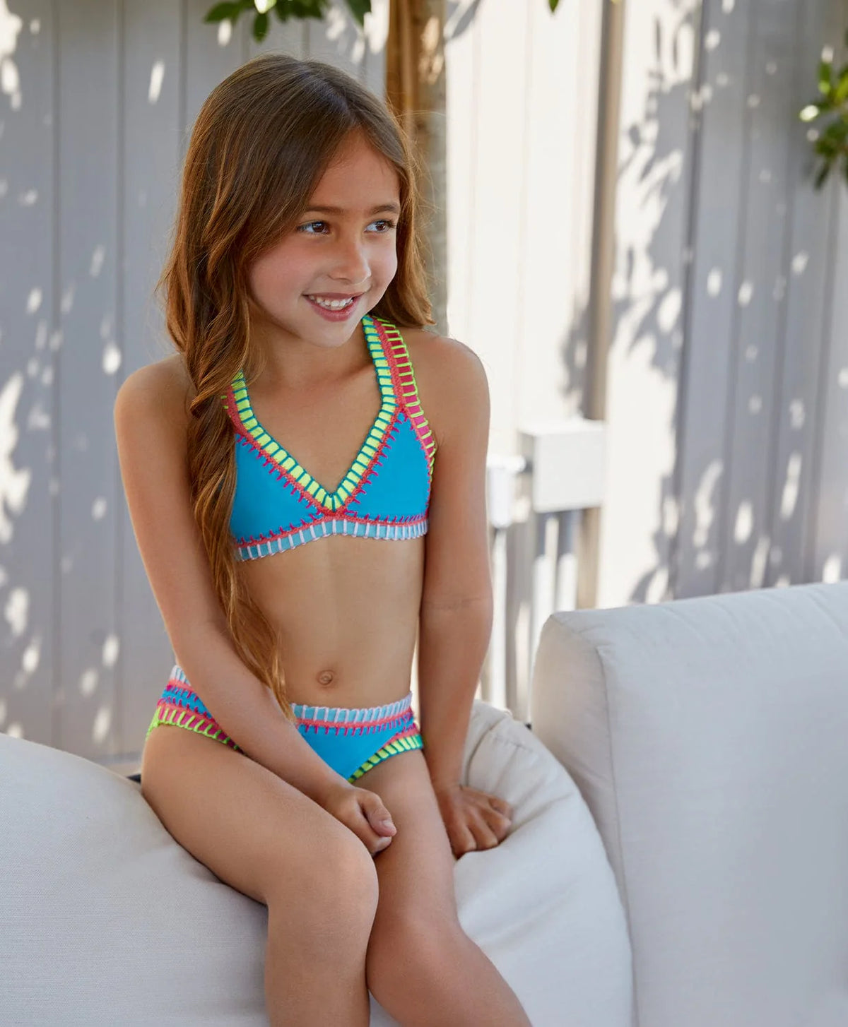 Bikini con bordado de arcoíris turquesa para niños de PQ