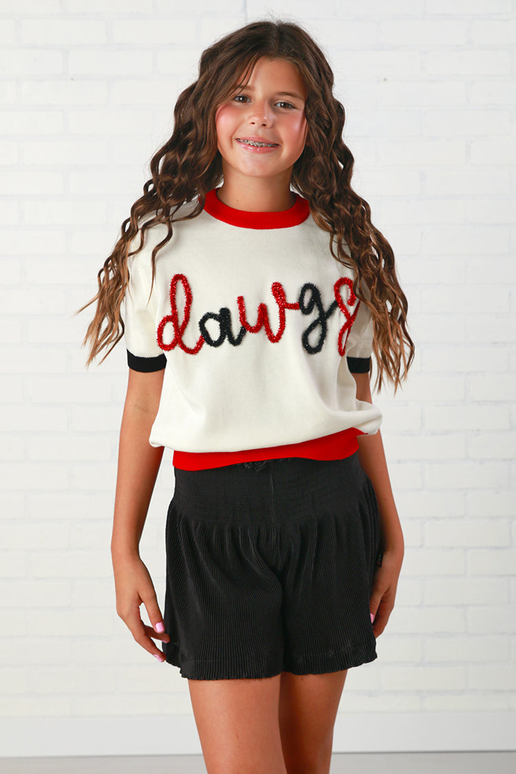 Queen Of Sparkles Kids Glitter Script Sweater - Georgia &quot; Dawgs&quot;