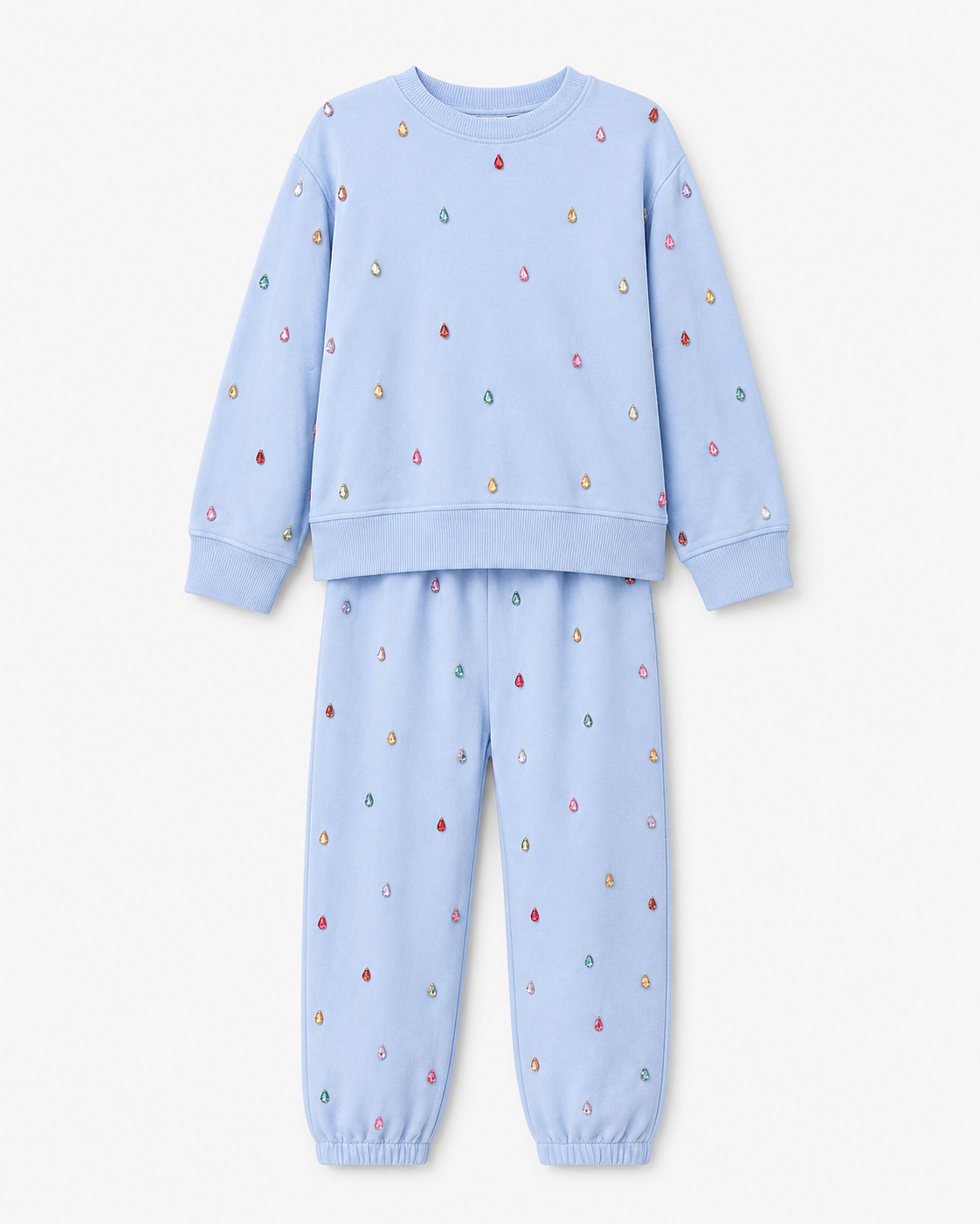 Girls blue gemstone sweatshirt and jogger set for school