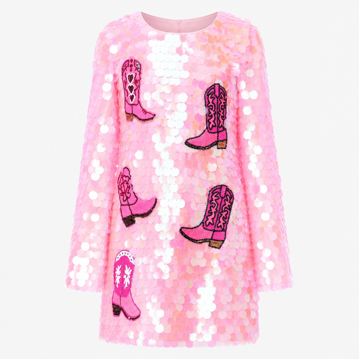 Pink western party dress for girls with sequins and cowboy boots
