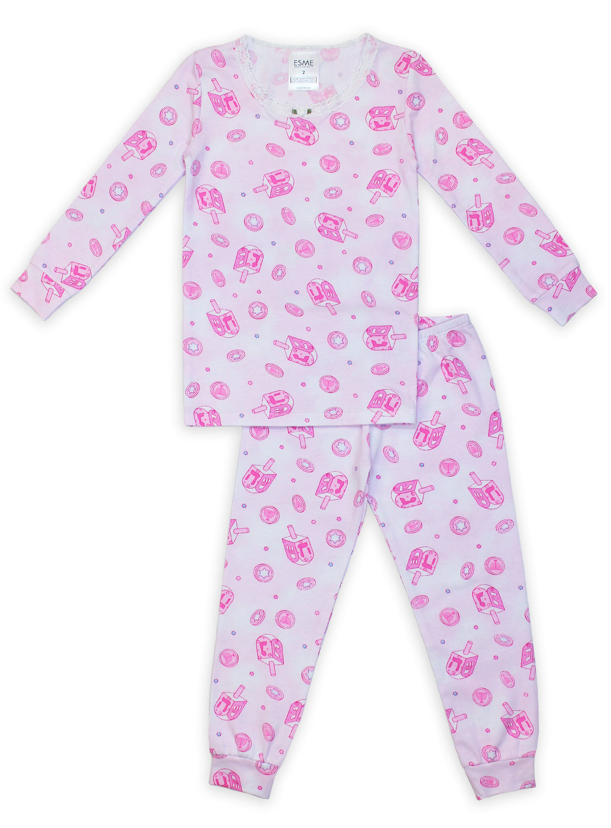 Esme Girls 2pc Pajama Set- Happy Hanukkah Pink