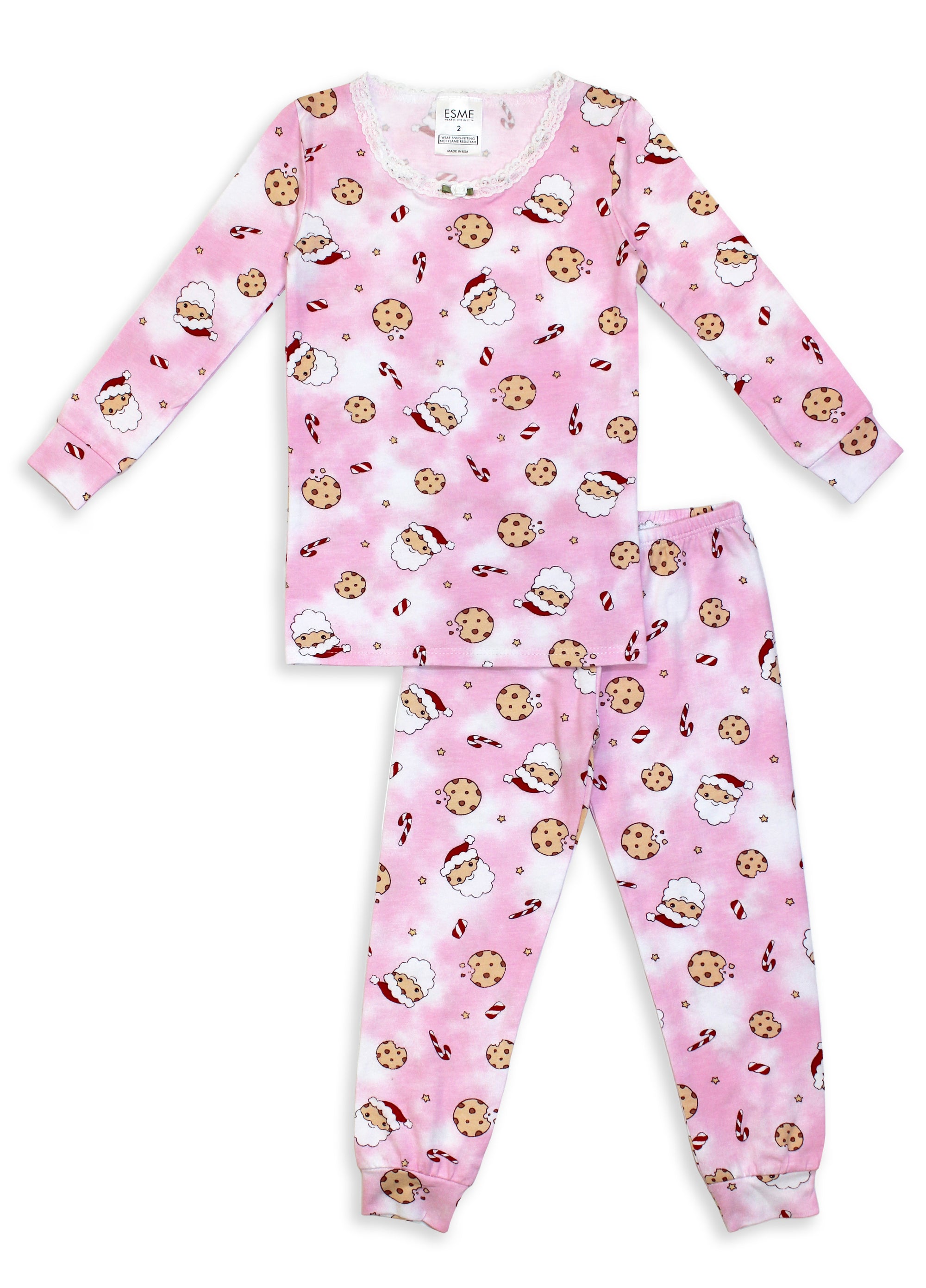 Esme Girls 2pc Pajama Set- Pink Santa Cookie