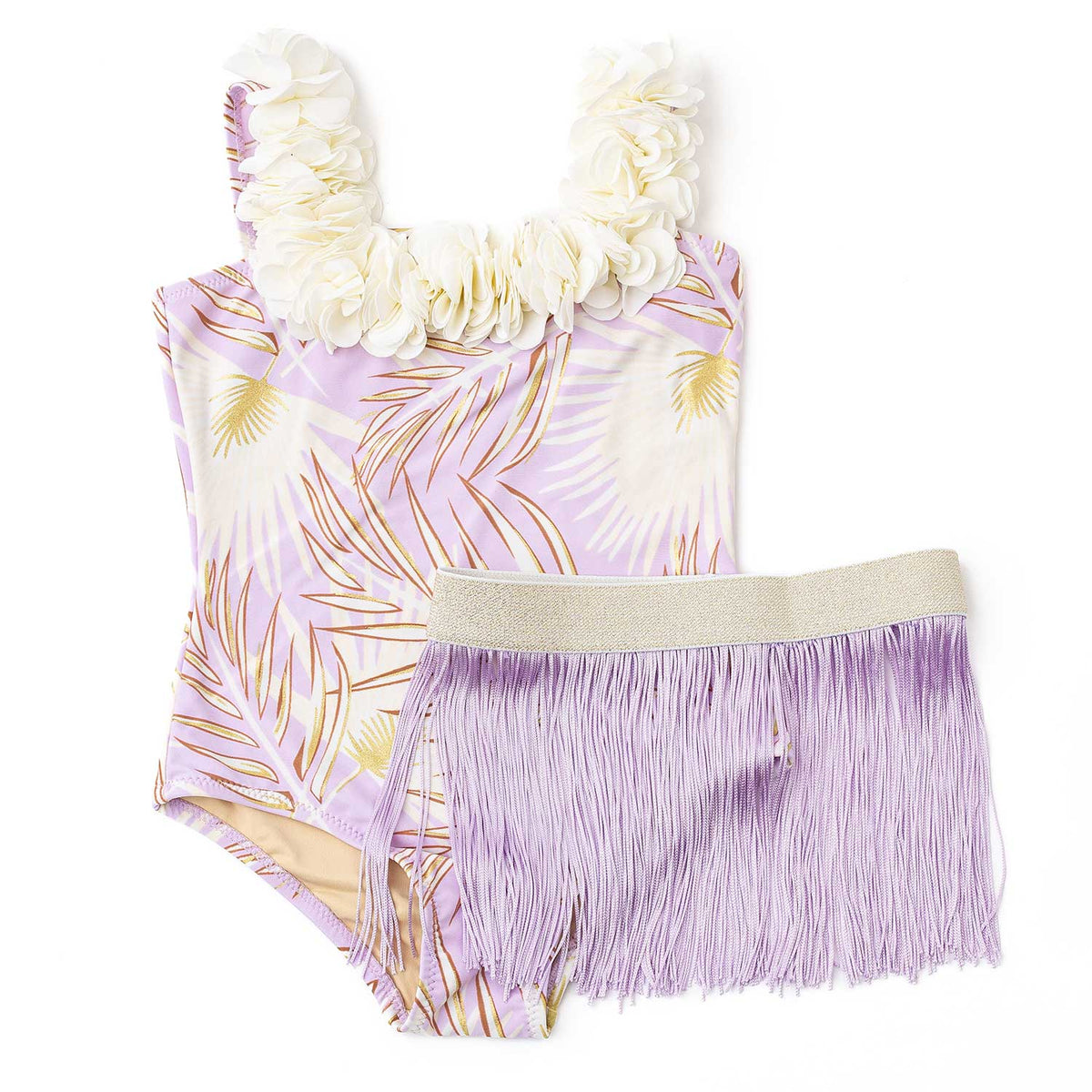 Shade Critters  Hula Girl One Piece &amp; Fringe Skirt Swim Set- Purple