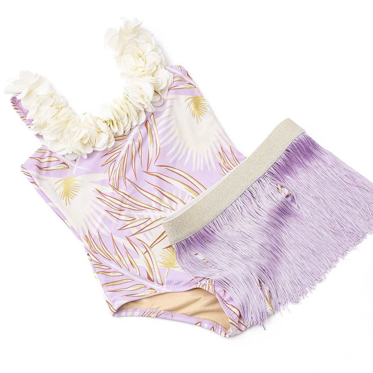 Shade Critters  Hula Girl One Piece &amp; Fringe Skirt Swim Set- Purple
