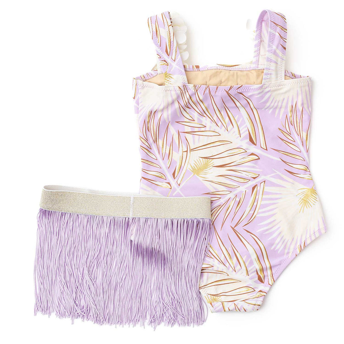 Shade Critters  Hula Girl One Piece &amp; Fringe Skirt Swim Set- Purple