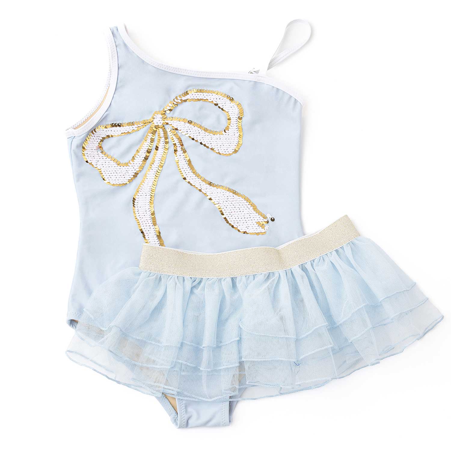 Shade Critters Blue Bow Girls Reversible Sequin One Piece & Tutu Swim Set