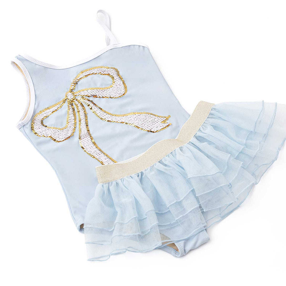 Shade Critters Blue Bow Girls Reversible Sequin One Piece &amp; Tutu Swim Set