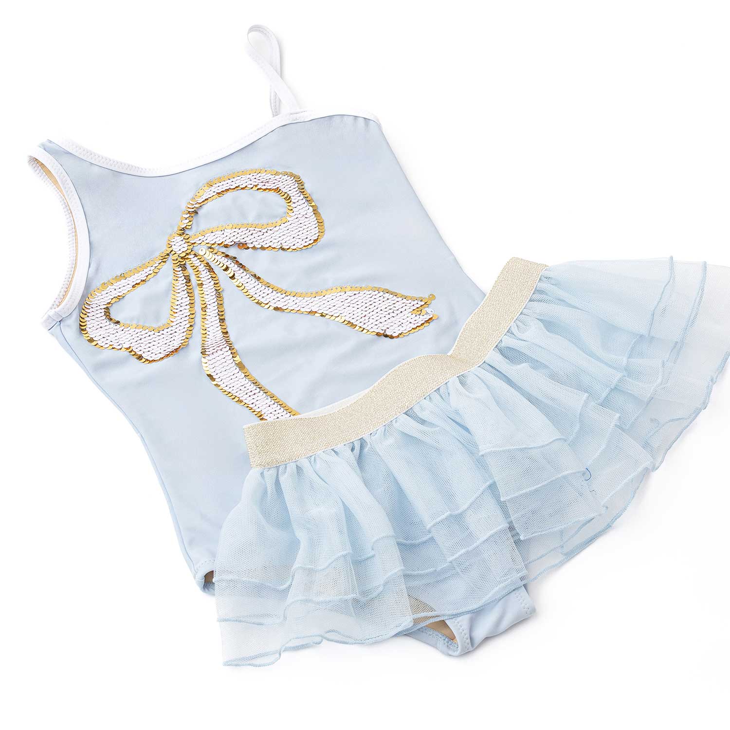 Shade Critters Blue Bow Girls Reversible Sequin One Piece & Tutu Swim Set