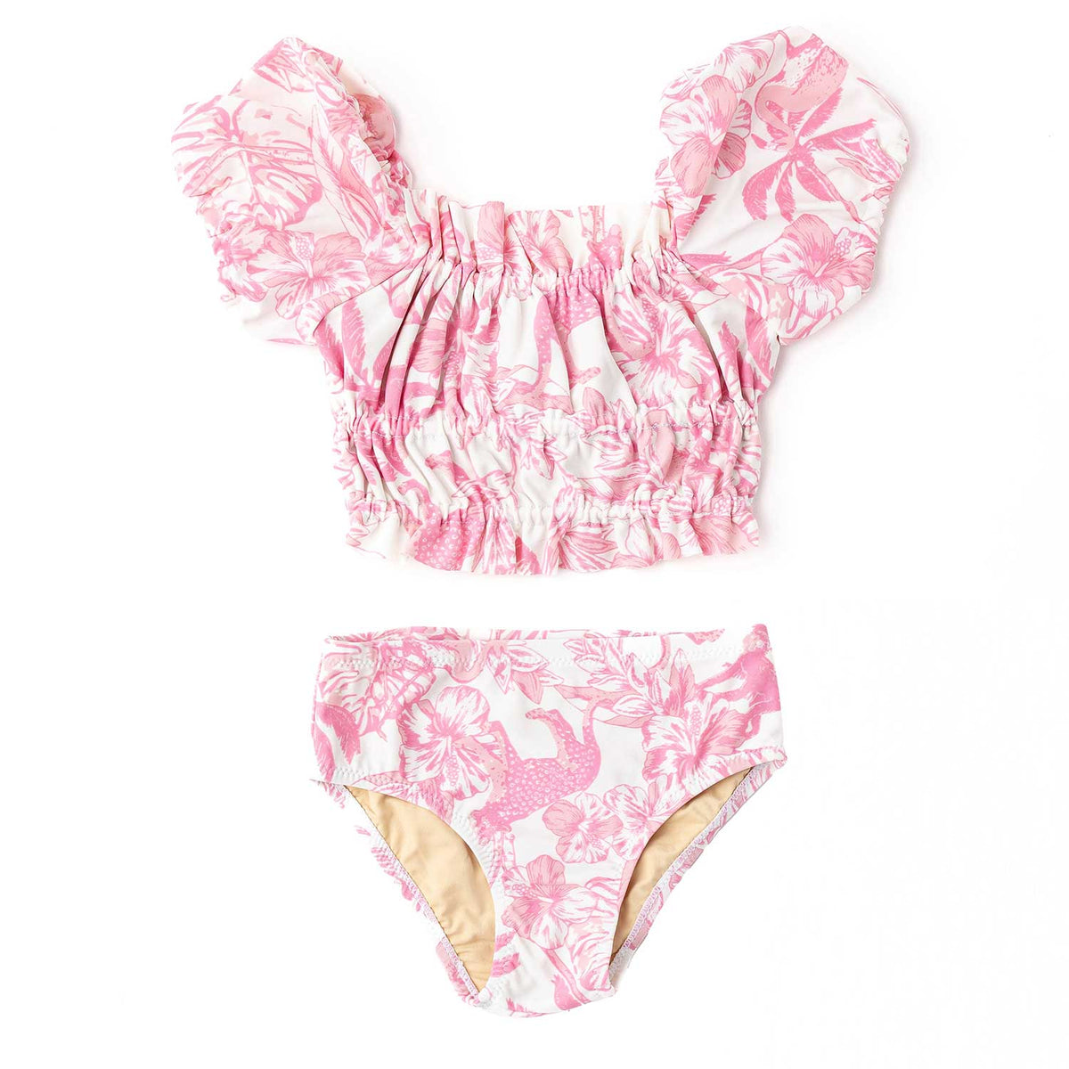 Shade Critters Pink Paradise Smocked Puff Sleeve 2pc Swimsuit