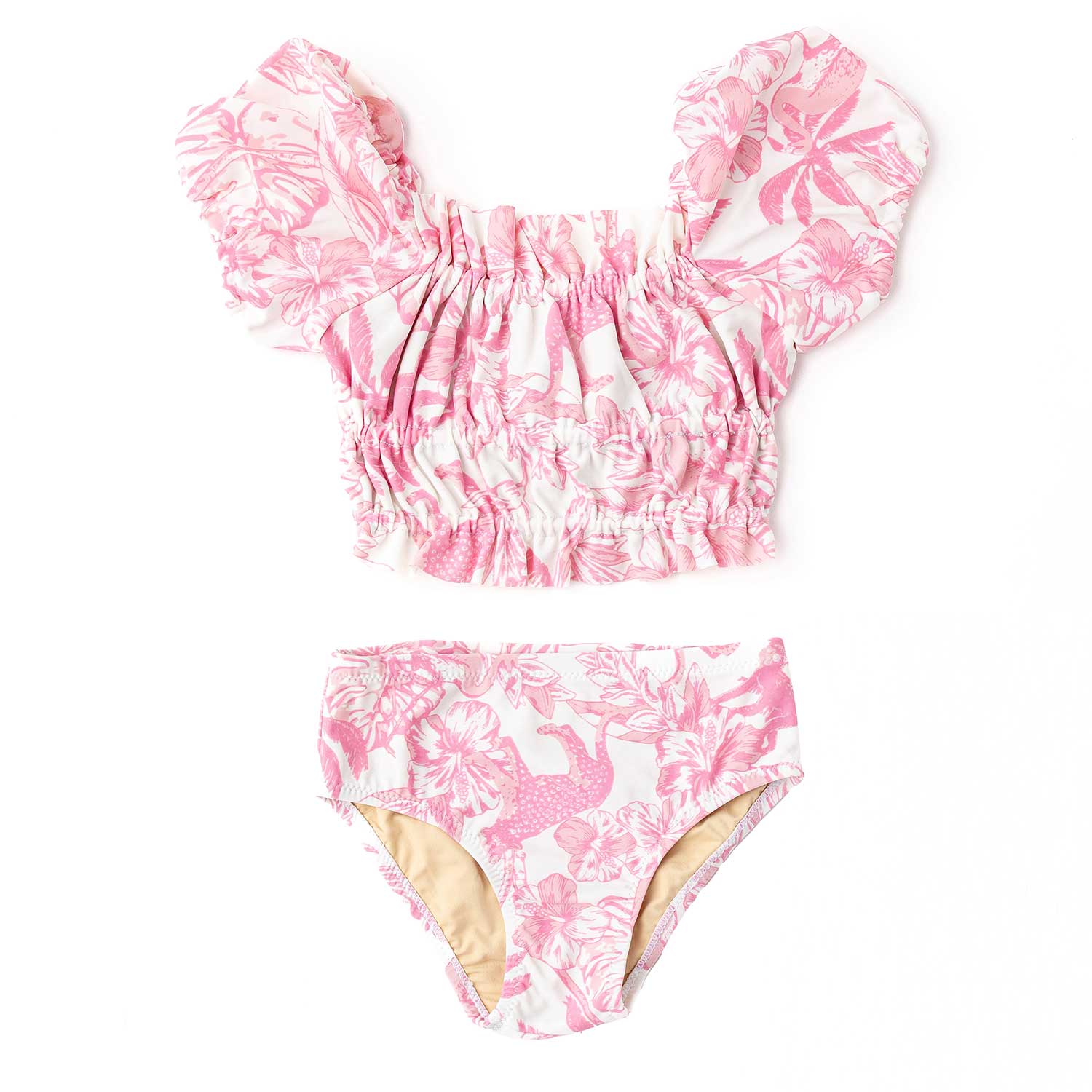 Shade Critters Pink Paradise Smocked Puff Sleeve 2pc Swimsuit