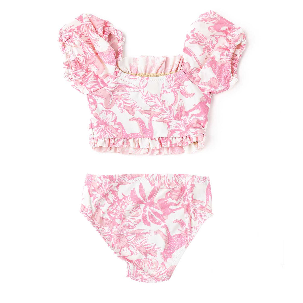 Shade Critters Pink Paradise Smocked Puff Sleeve 2pc Swimsuit