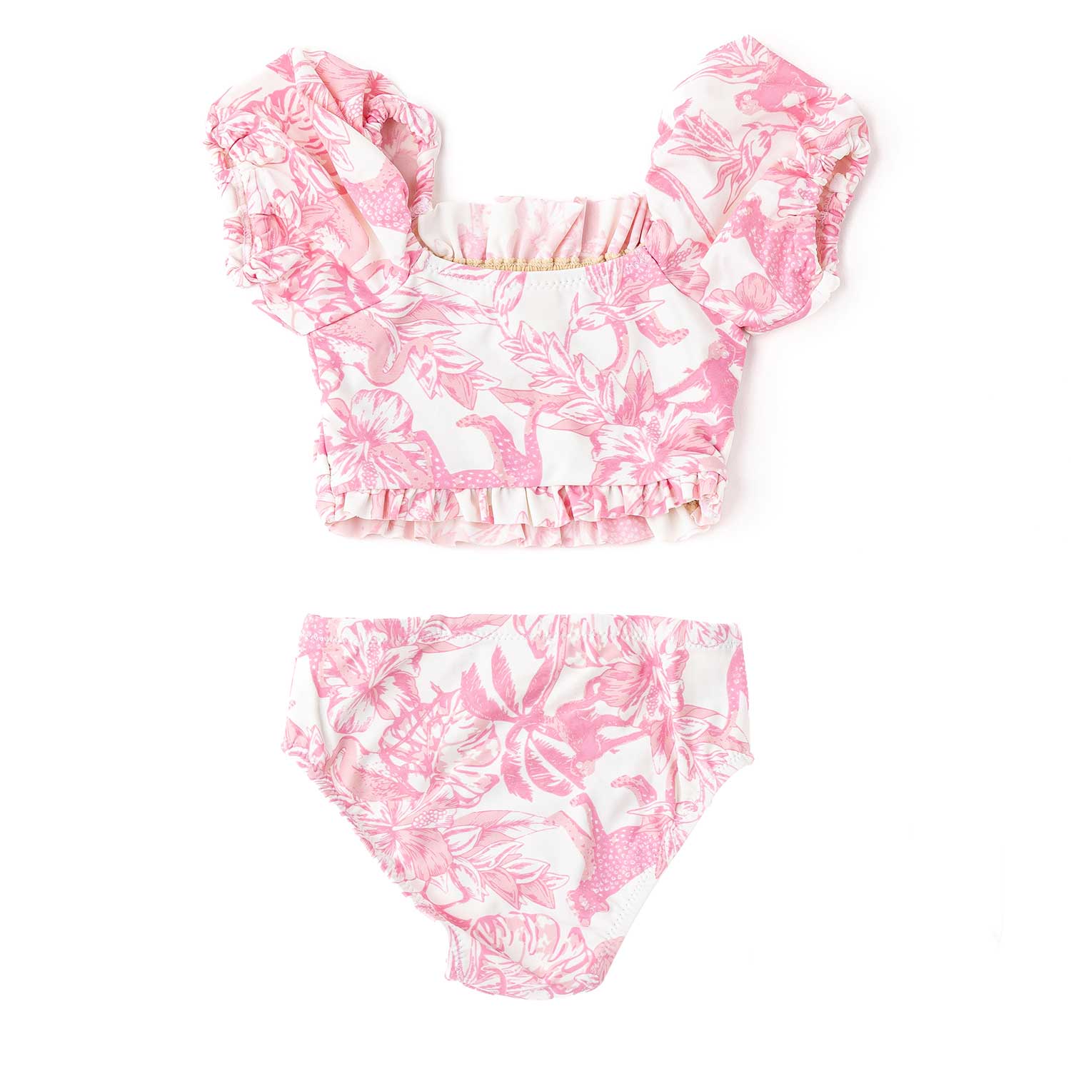 Shade Critters Pink Paradise Smocked Puff Sleeve 2pc Swimsuit