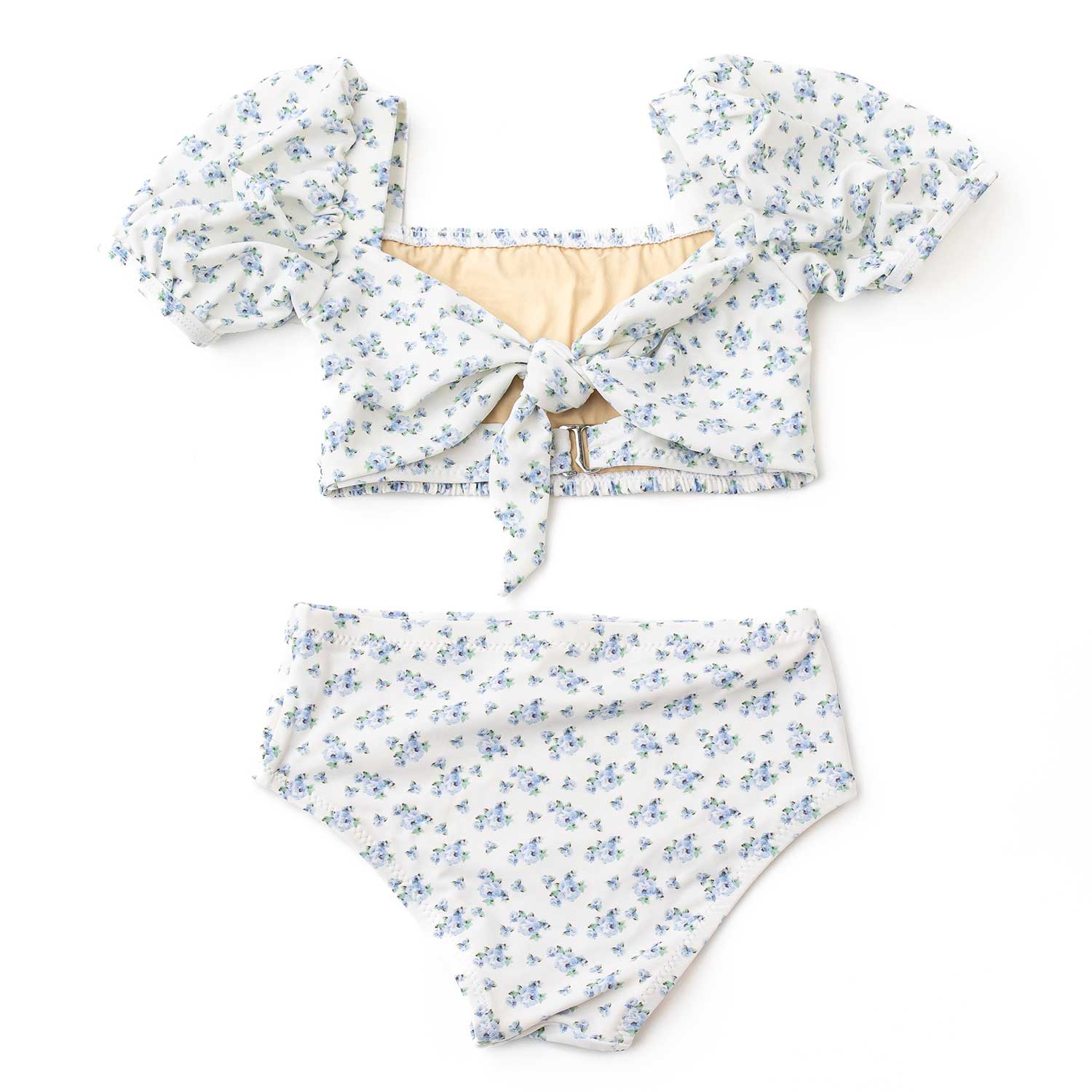 Shade Critters Cottage Floral Blue  Smocked Puff Sleeve 2pc Swimsuit