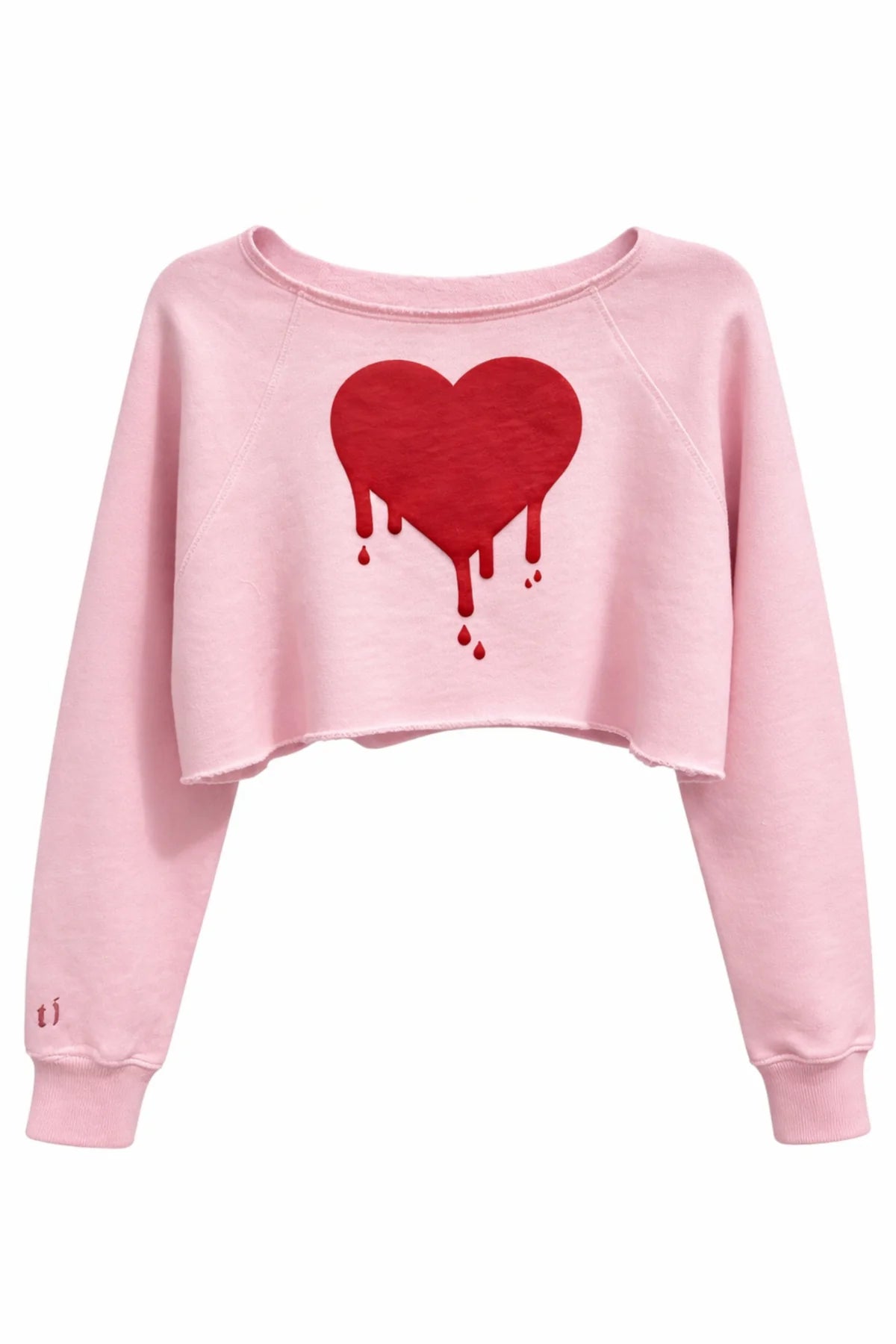 KatieJ NYC Tween Pink/Red Heart Shane Crop Pullover