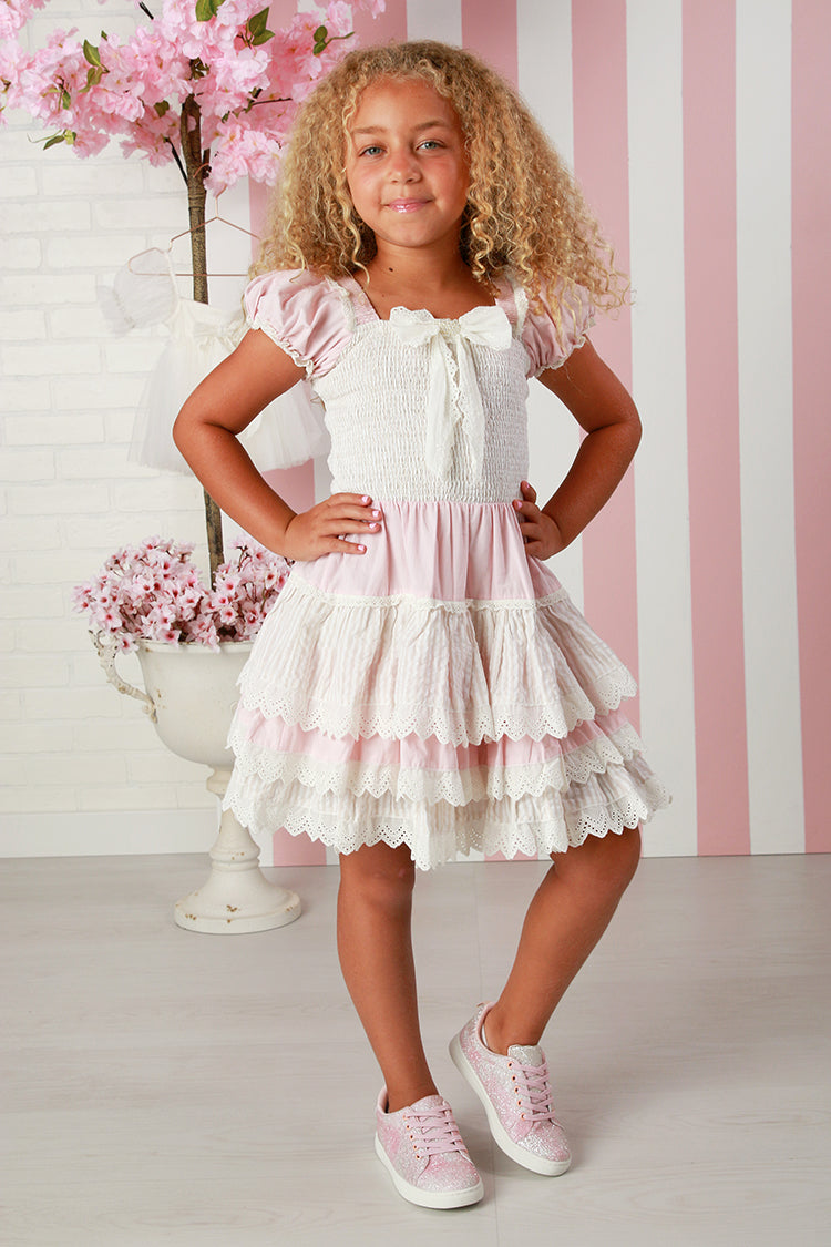 Ooh! La, La! Couture Gabrielle Dress- Pink & White Eyelet