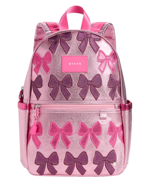 STATE Bags Kane Mini Backpack Metallic Pink Bows | Preschool Backpack for Girls
