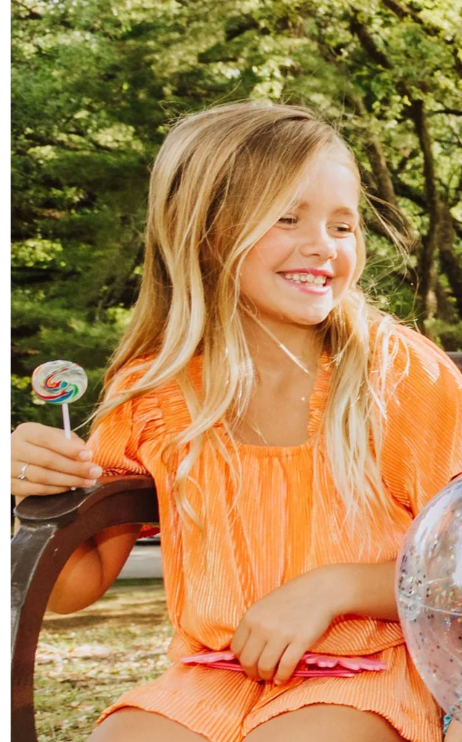 Queen Of Sparkles Kids Pleated Flutter Top- Tangerine