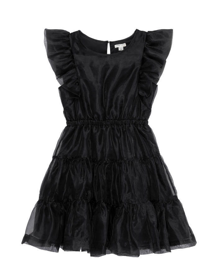 Habitual Girl Black Flutter Sleeve Organza Dress