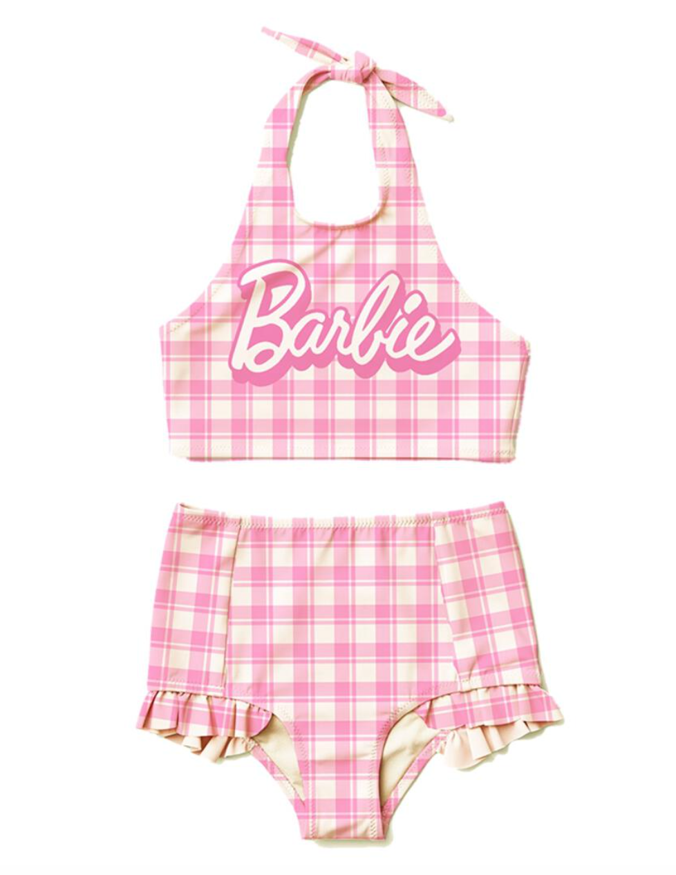 Rock Your Baby Barbie Pink Check Ruffled 2pc Swimsuit