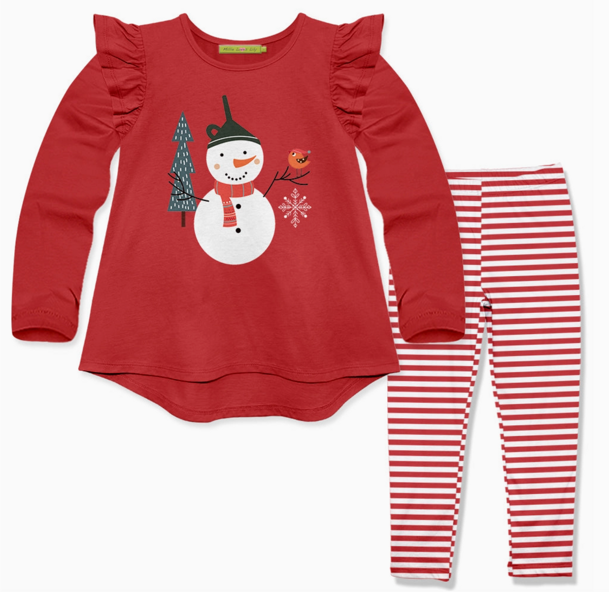 Snowman Ruffle Hi-Low Top &amp; Stripe Leggings * Preorder*