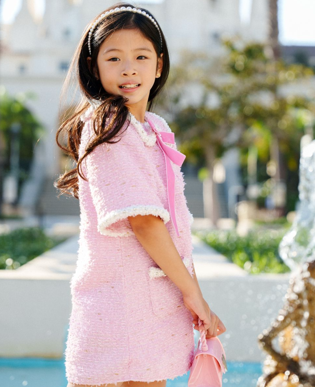 Petite Hailey Chloe Tweed Dress- Pink