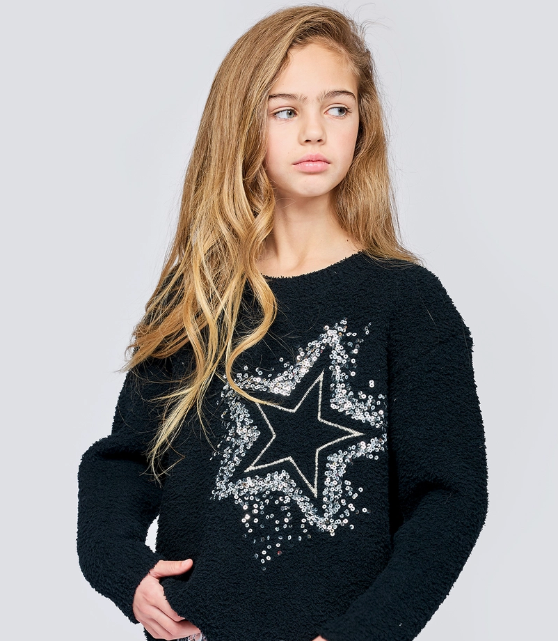 Hannah Banana Black With Silver Sequin Star Sweater