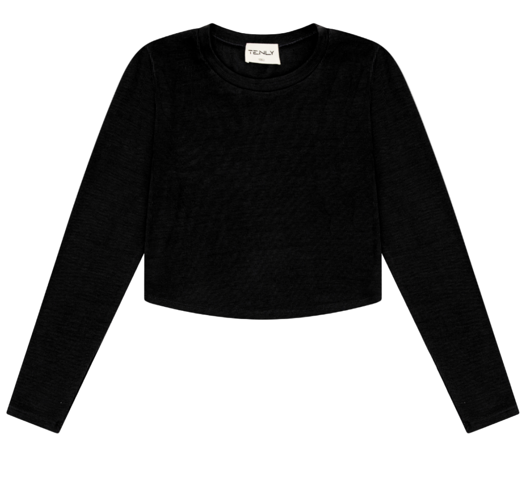 Tenly Tween Alice Ribbed Long Sleeve Top - Black