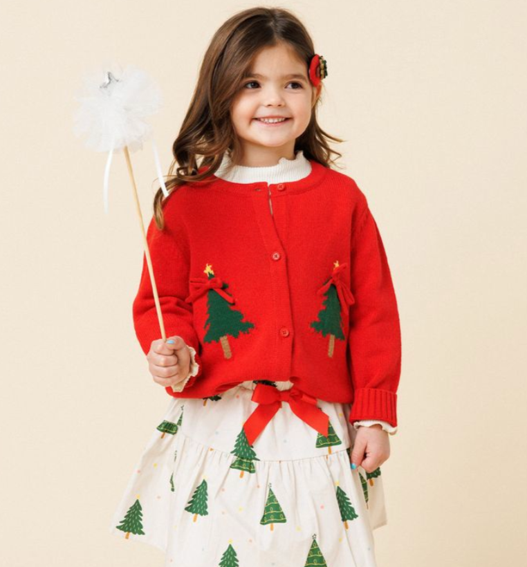 Petite Hailey Holiday Trees Knit Cardigan