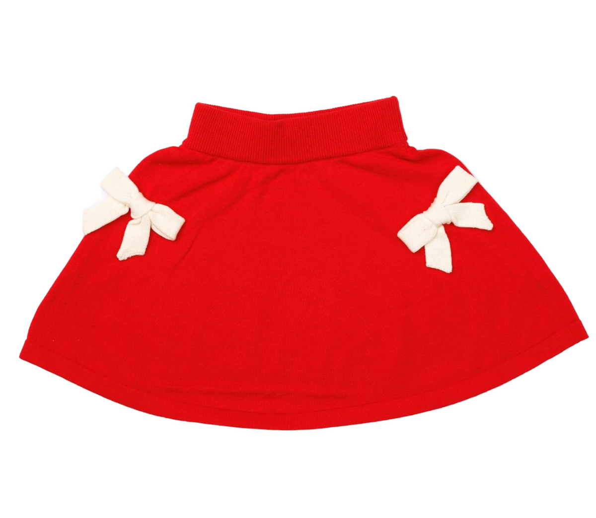 Petite Hailey Red + Ivory Bow Knit Skirt