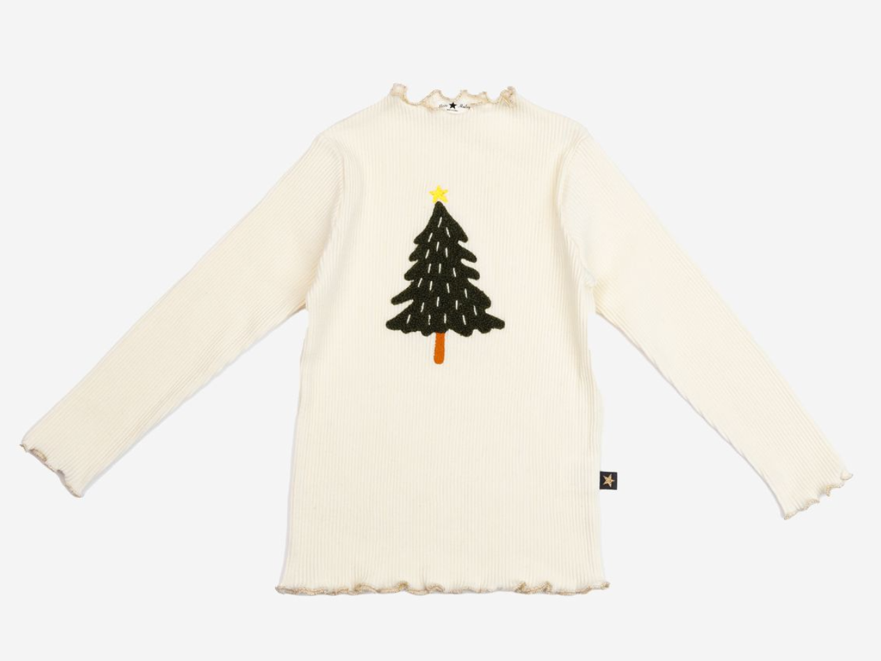 Petite Hailey Holiday Tree Patched Ribbed Top