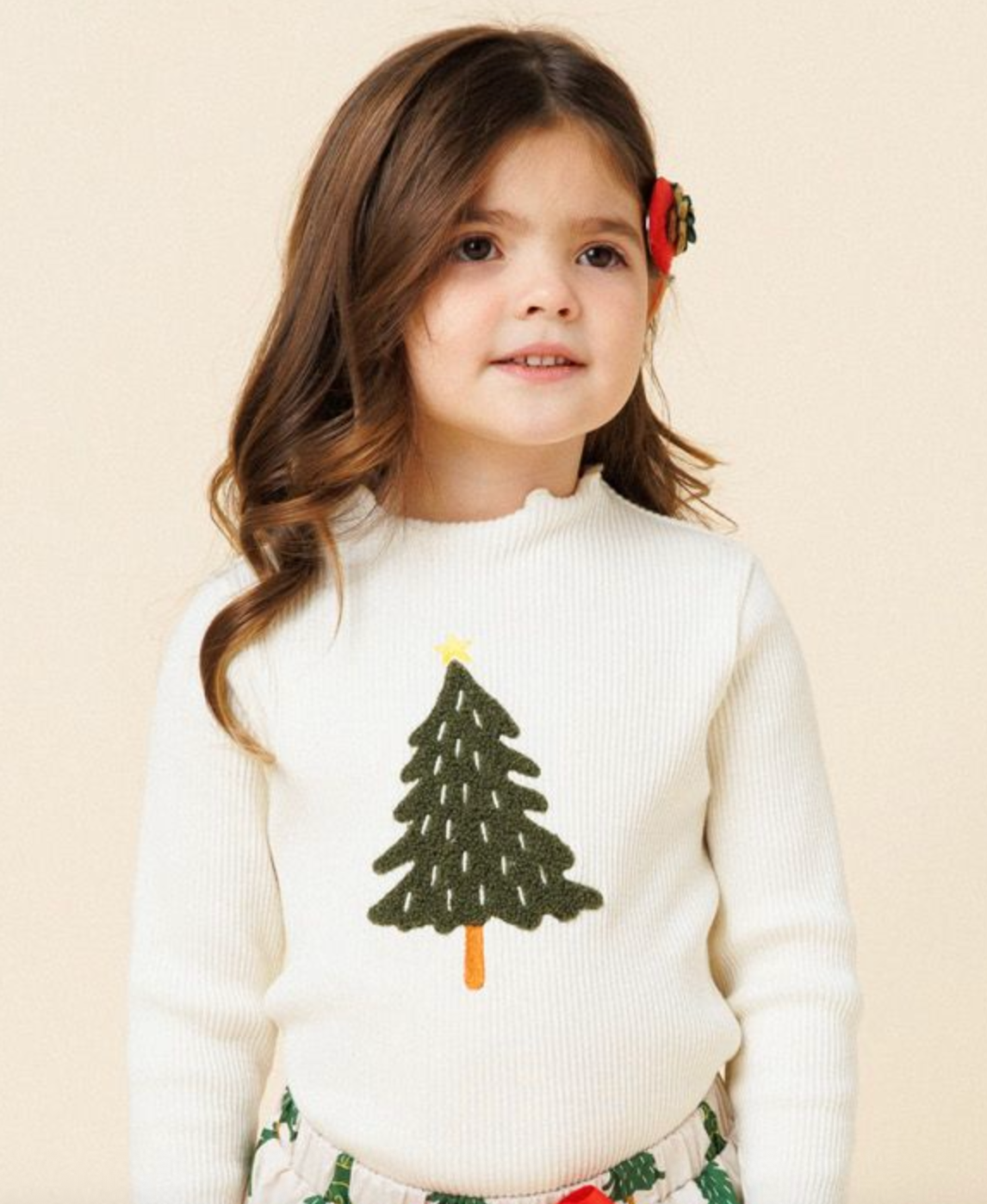 Petite Hailey Holiday Tree Patched Ribbed Top