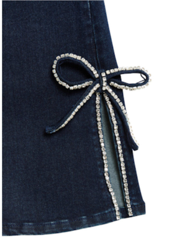 Tractr Rhinestone Bow Flare Jeans