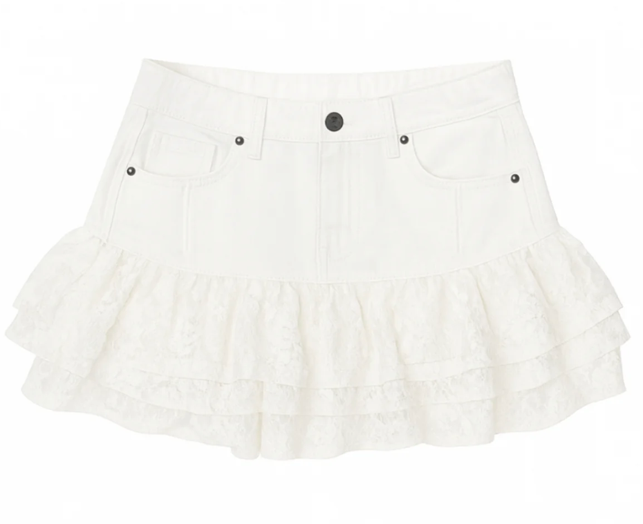 KatieJ NYC Tween Malaga Skirt - White Denim + Lace