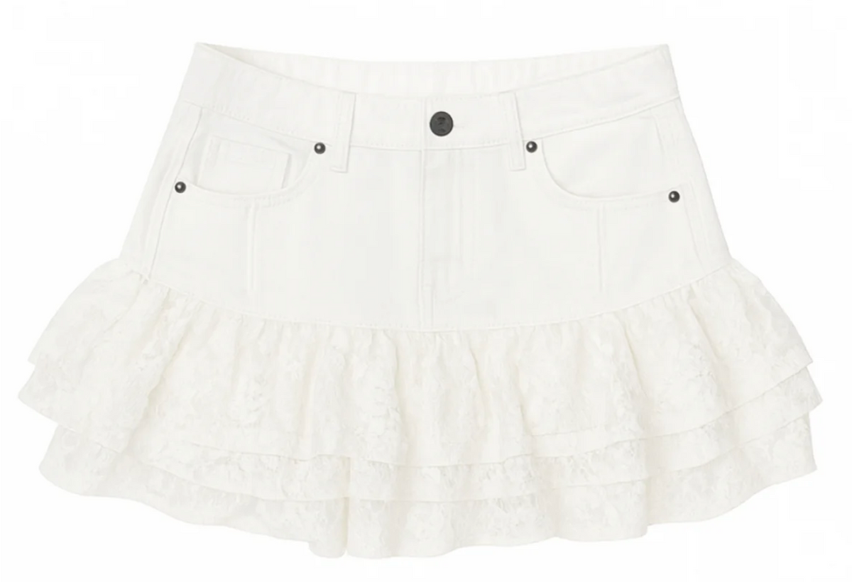 KatieJ NYC Tween Malaga Skirt - White Denim + Lace