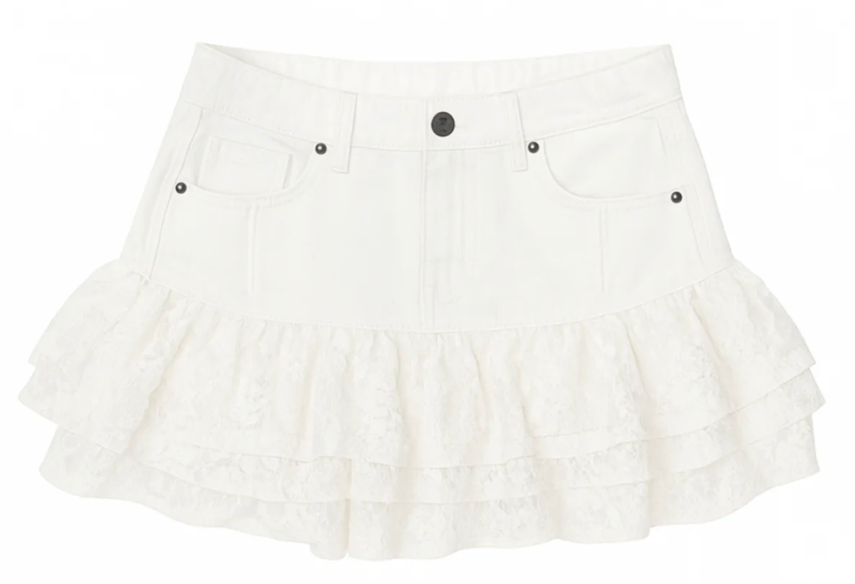 KatieJ NYC Tween Malaga Skirt - White Denim + Lace