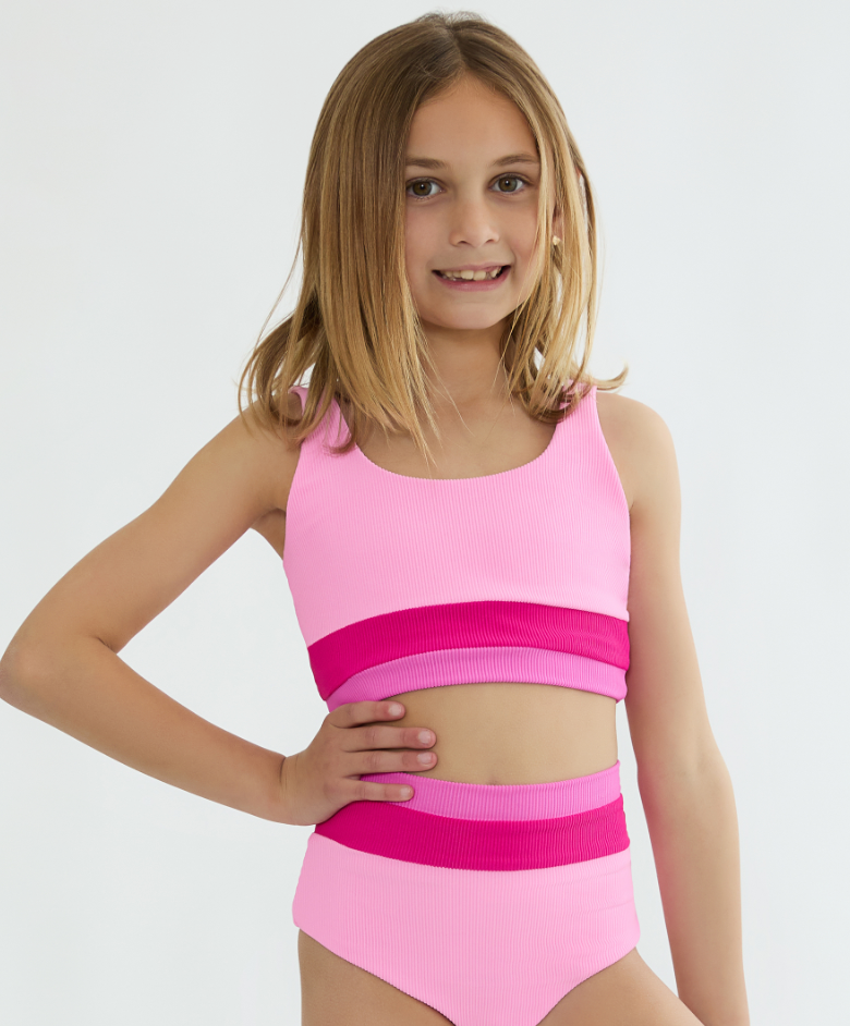 Beach Riot Kids Little Mackenzie &amp; Heidi 2pc Swimsuit-Pink Colorblock