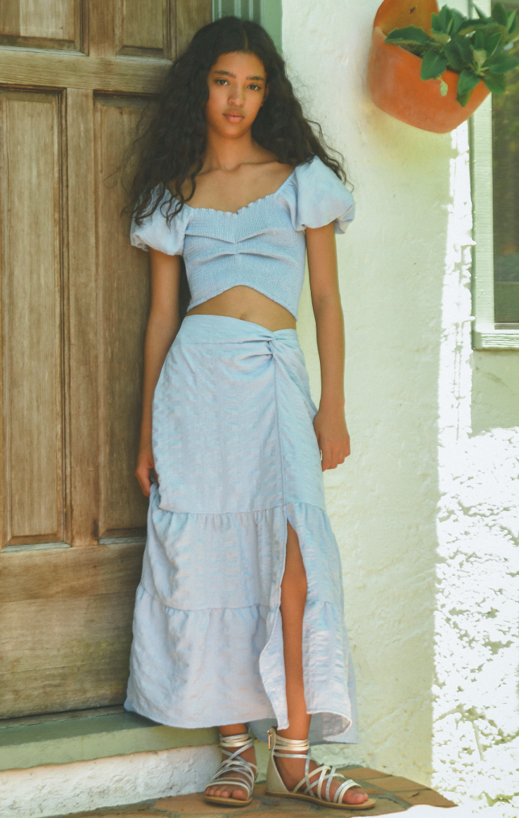 Little Peixoto Kids 2pc Valentina Skirt Set-Sky Blue