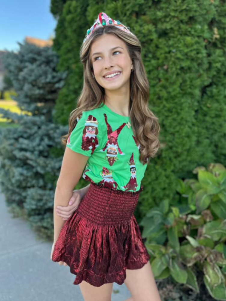 Queen Of Sparkles Kids Sequin Holiday Elf Tee