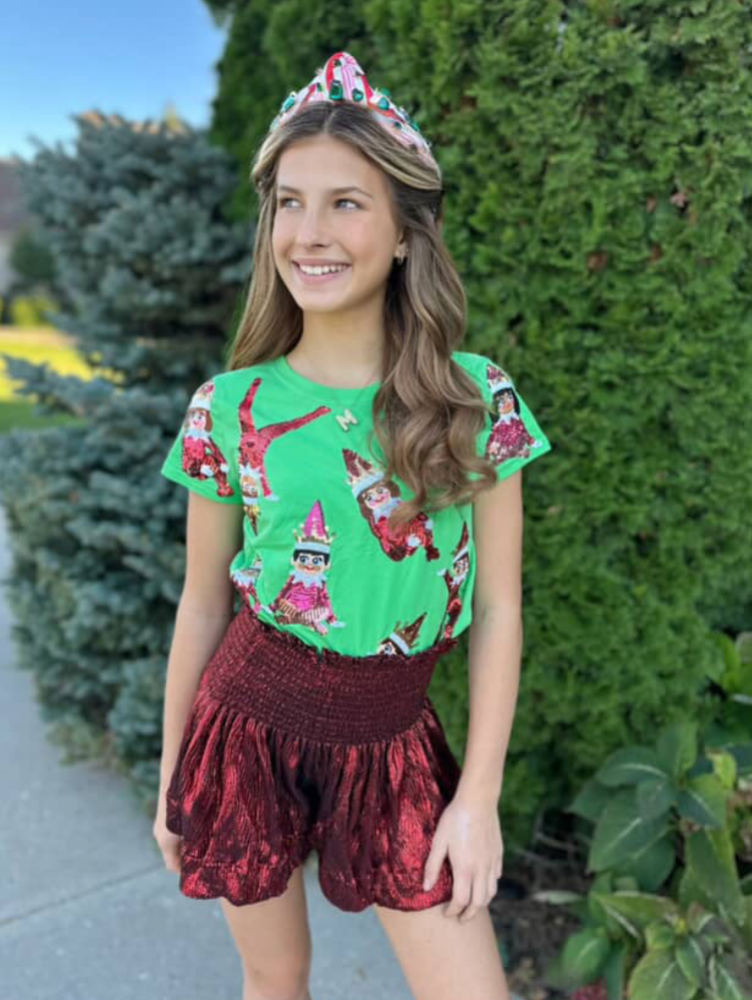 Queen Of Sparkles Kids Sequin Holiday Elf Tee