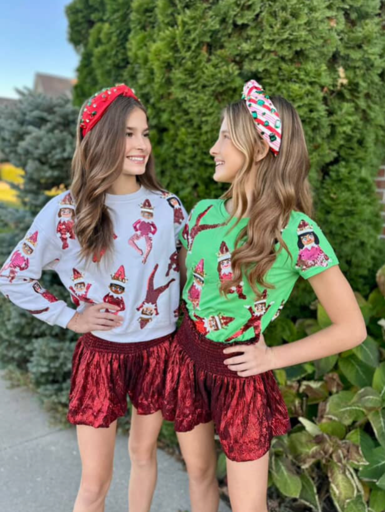 Queen Of Sparkles Kids Sequin Holiday Elf Tee