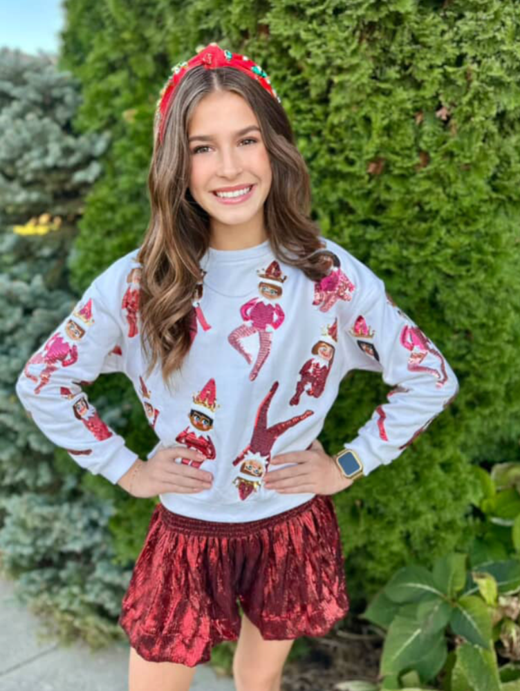 Queen Of Sparkles Kids Sequin Holiday Elf Sweatshirt