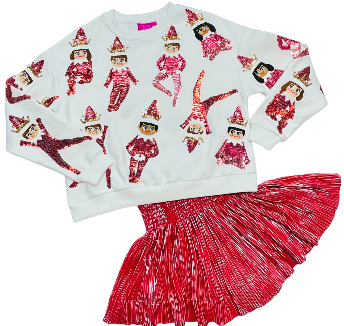 Queen Of Sparkles Kids Sequin Holiday Elf Sweatshirt