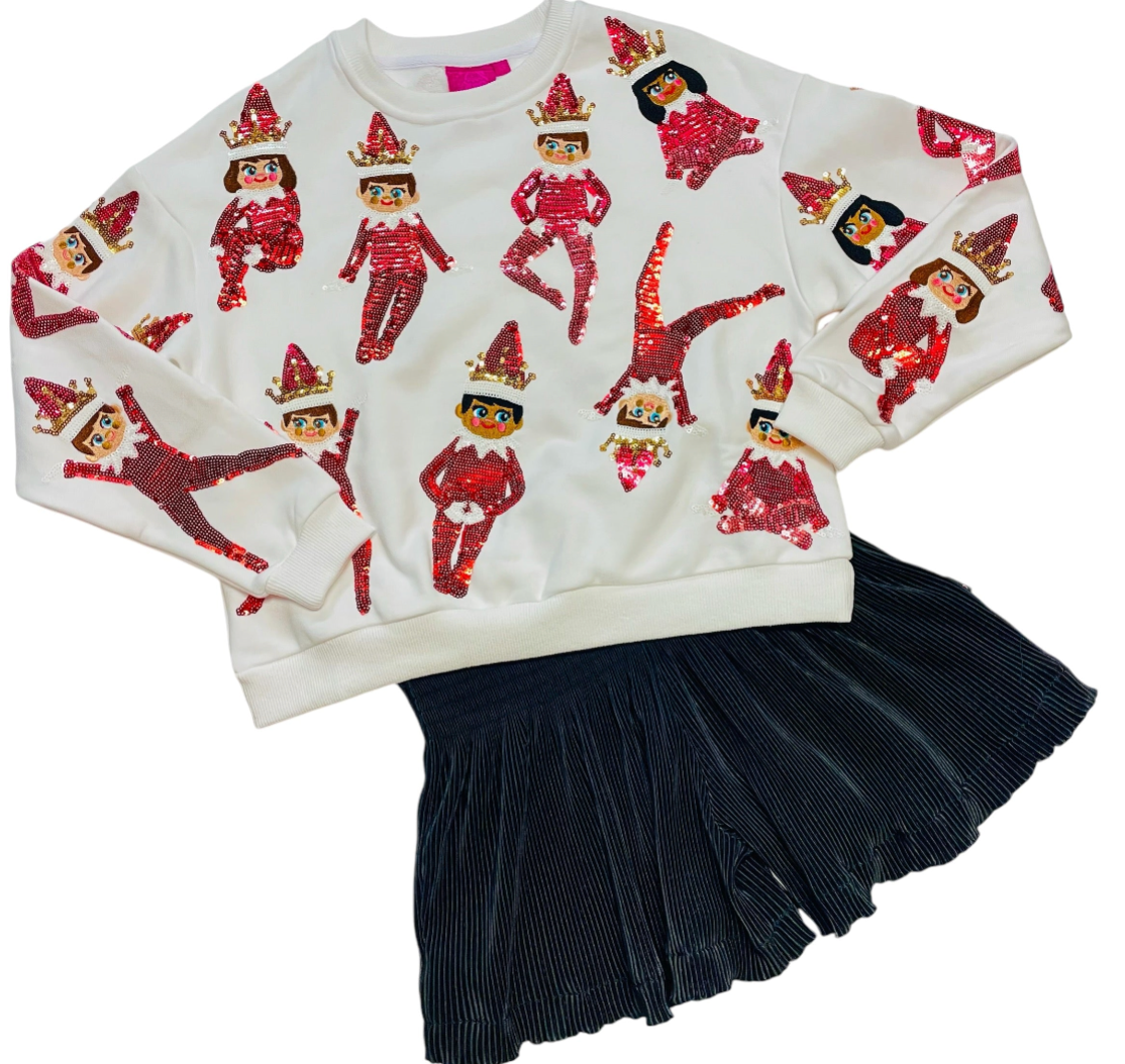 Queen Of Sparkles Kids Sequin Holiday Elf Sweatshirt